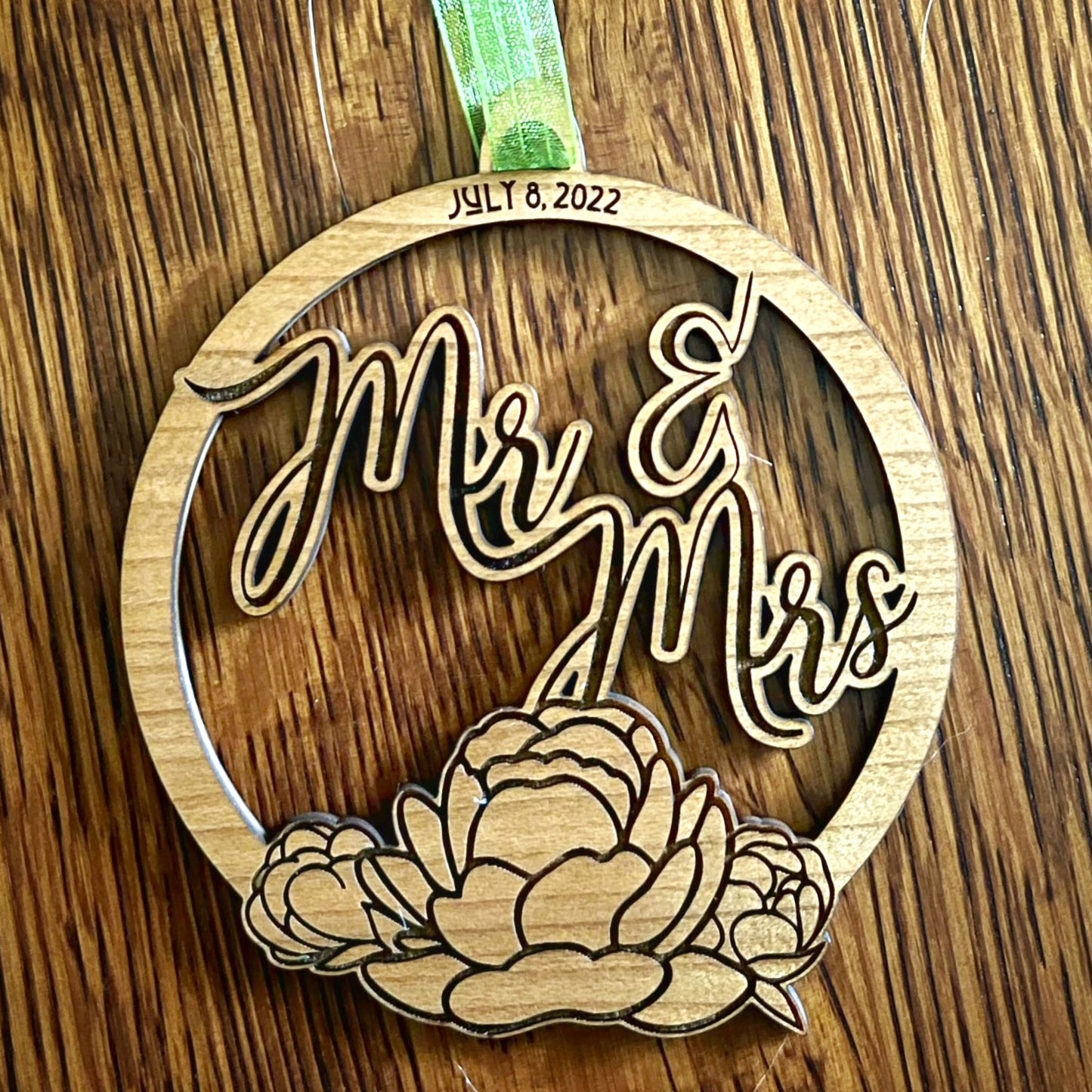Mr & Mrs Wedding Ornament With Peonies