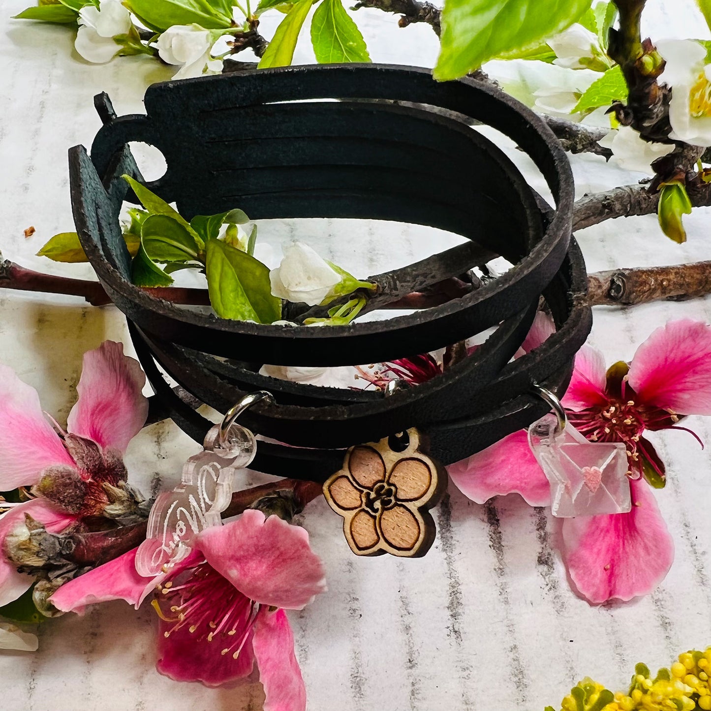 Multi-Strand Leather Charm Bracelet - Mother's Day Gift (Set of 2)