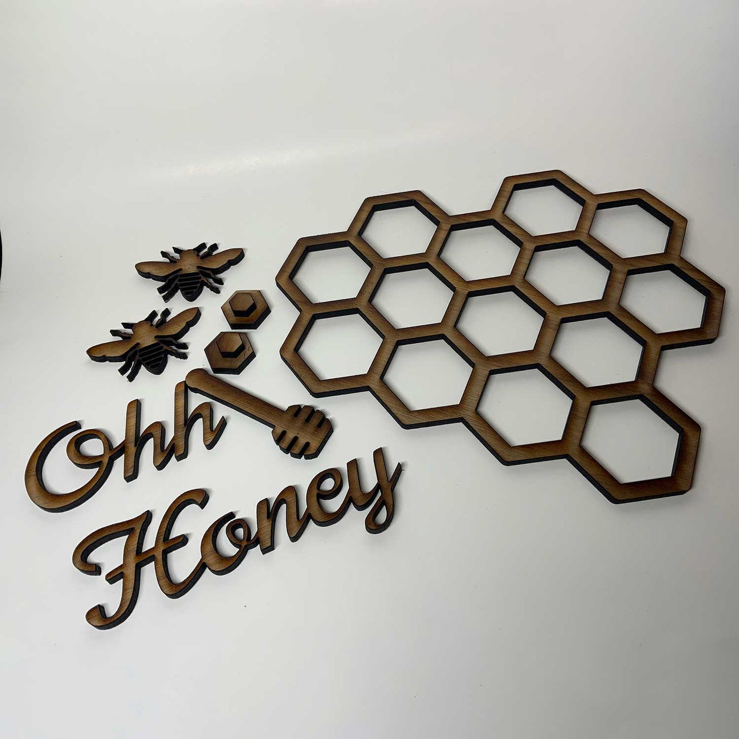 Honeycomb and Bee - Wooden Laser Cut Wall Decoration - Multiple