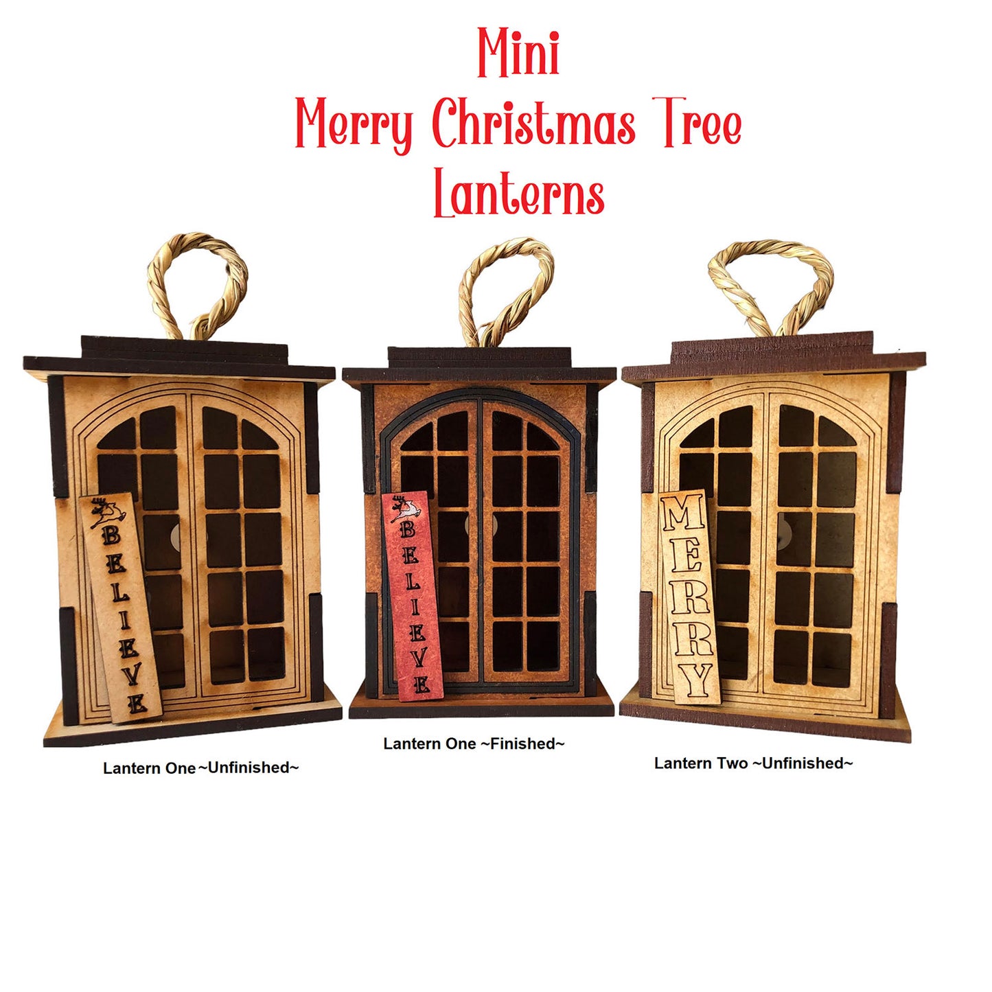 Pair of Mini Merry Christmas Tree Lanterns