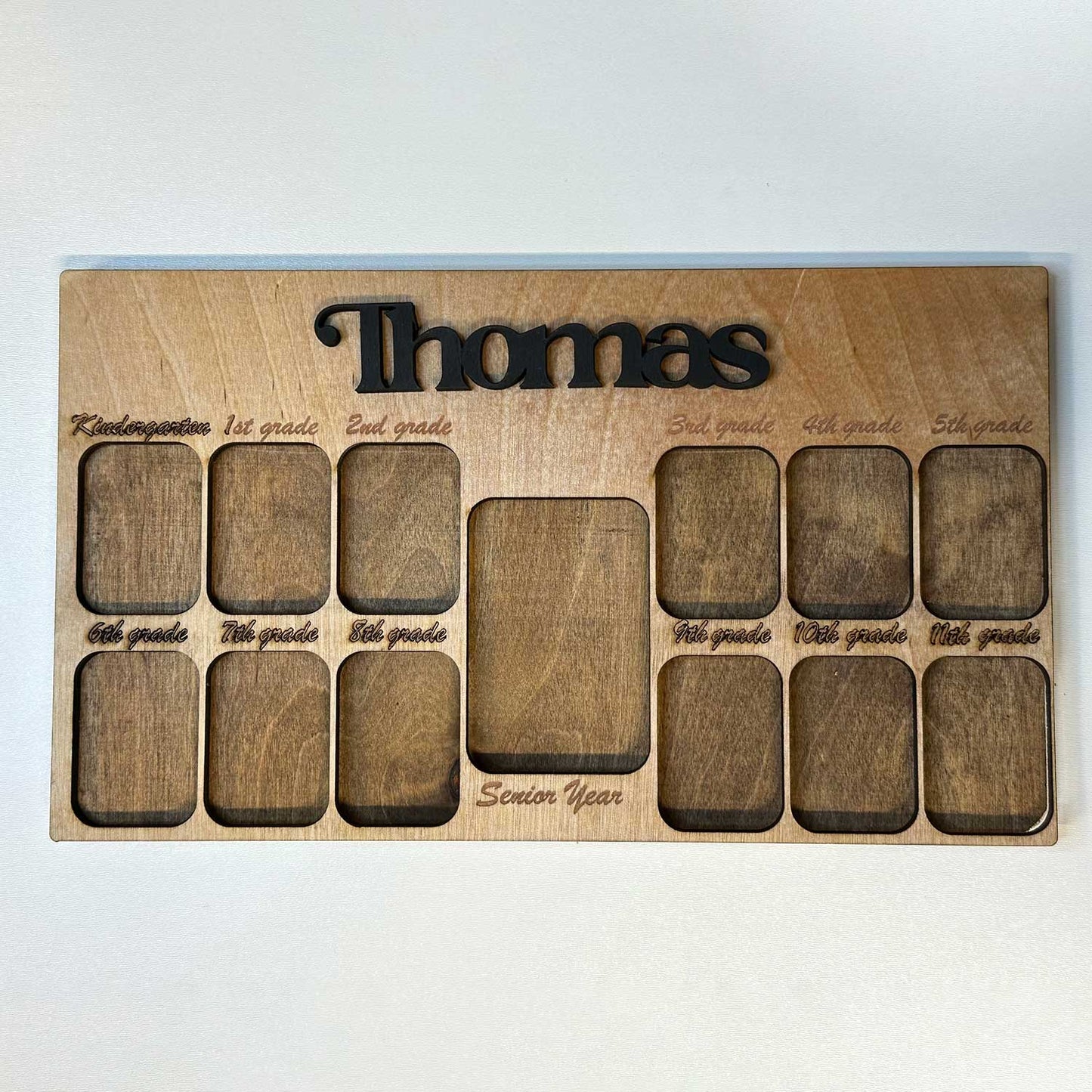 Personalized Student Yearly Photos -  K-12 Wood Photo Frame With Name on Top