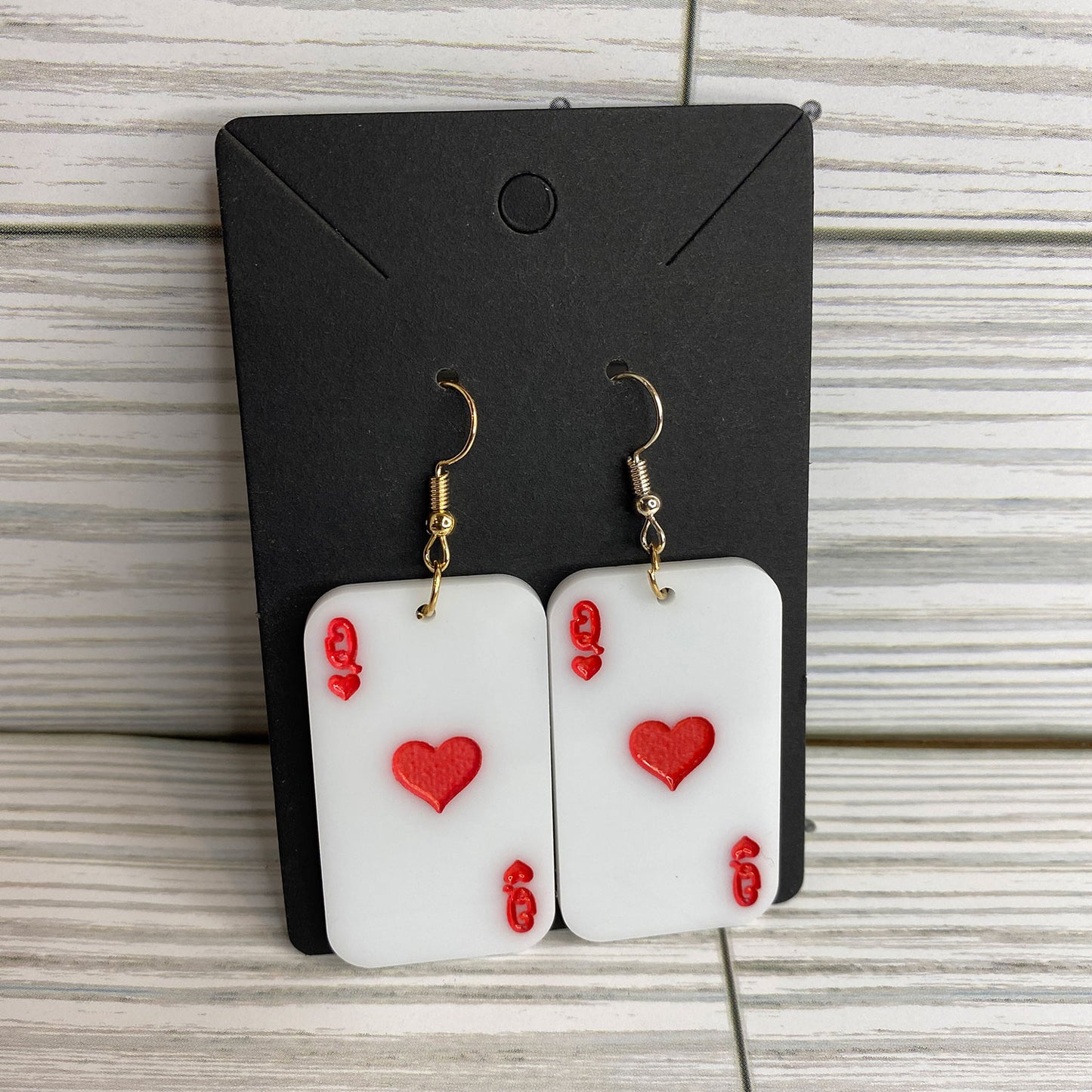 Queen of Hearts Playing Card Casino Poker Dangle Earrings