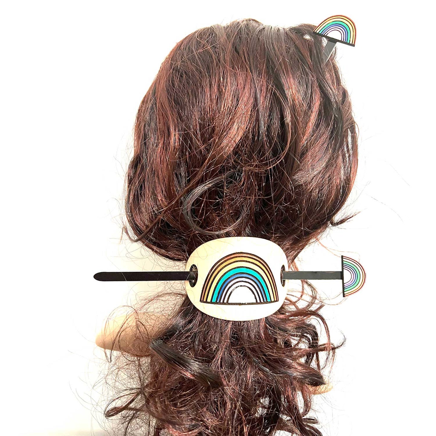 Rainbow Leather Hair Tie With Hair Stick