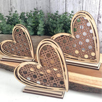 Rattan Cane Hearts Shelf Sitters (Set of 3)