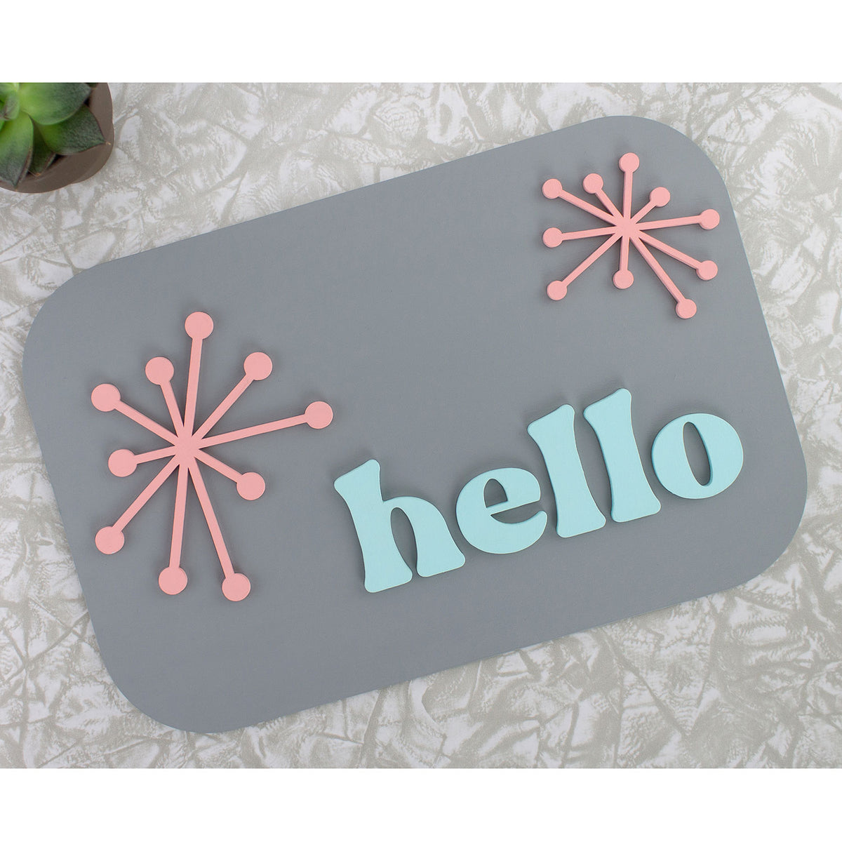 Rectangular Starburst Retro Starburst Hello Wall Sign Rectangle Shelf Sitter – Glowforge Shop