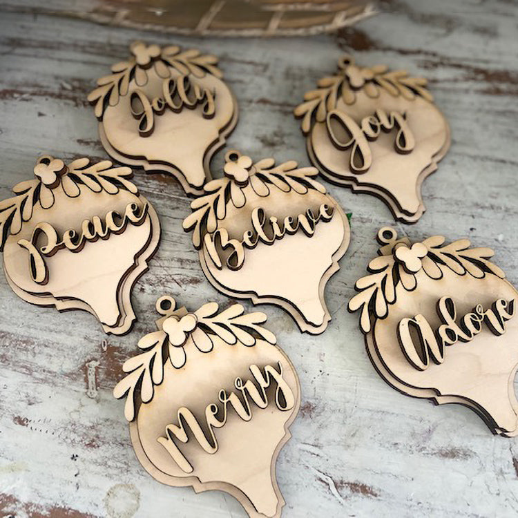 Rustic Christmas Script Holiday Ornaments (Set of 6)