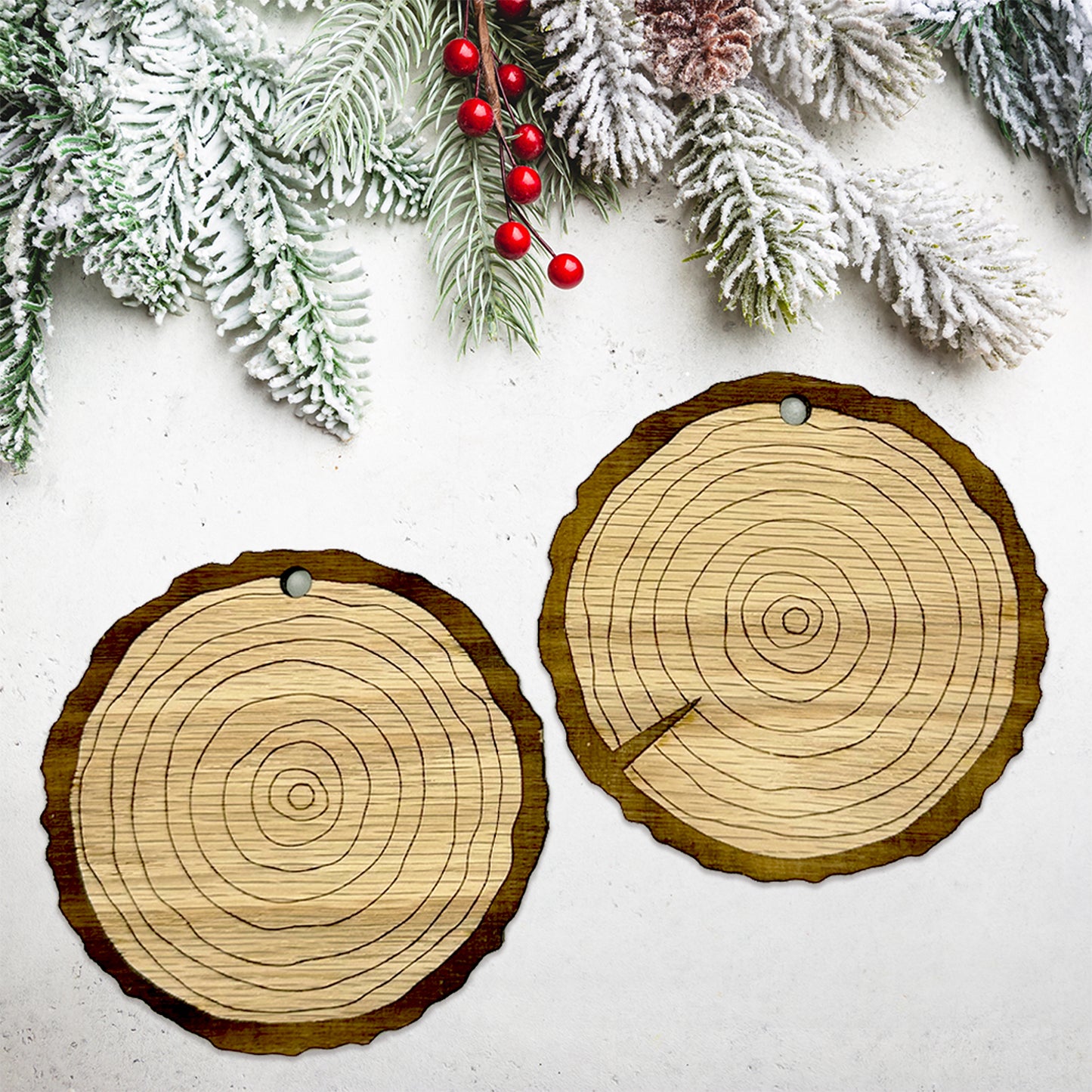 Rustic Wood Round Ornament Set