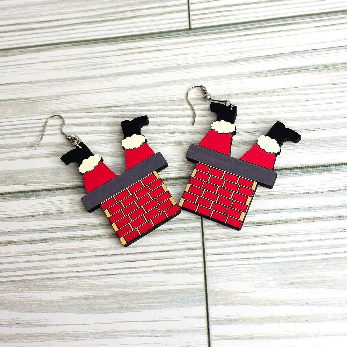 Santa Leg Chimney Christmas Holiday Boot Earrings
