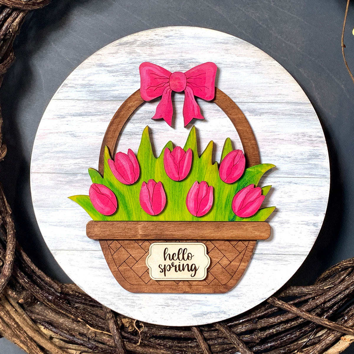 Glowforge Projects Spring Scalable Hello Spring Tulip Basket Decor – Glowforge Shop
