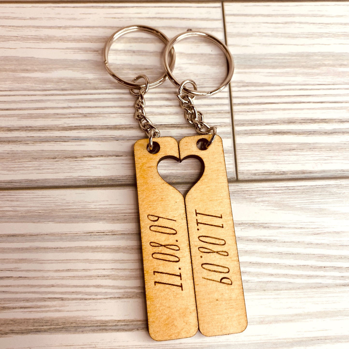 Simple Couple's Heart Rectangle Bar Keychains