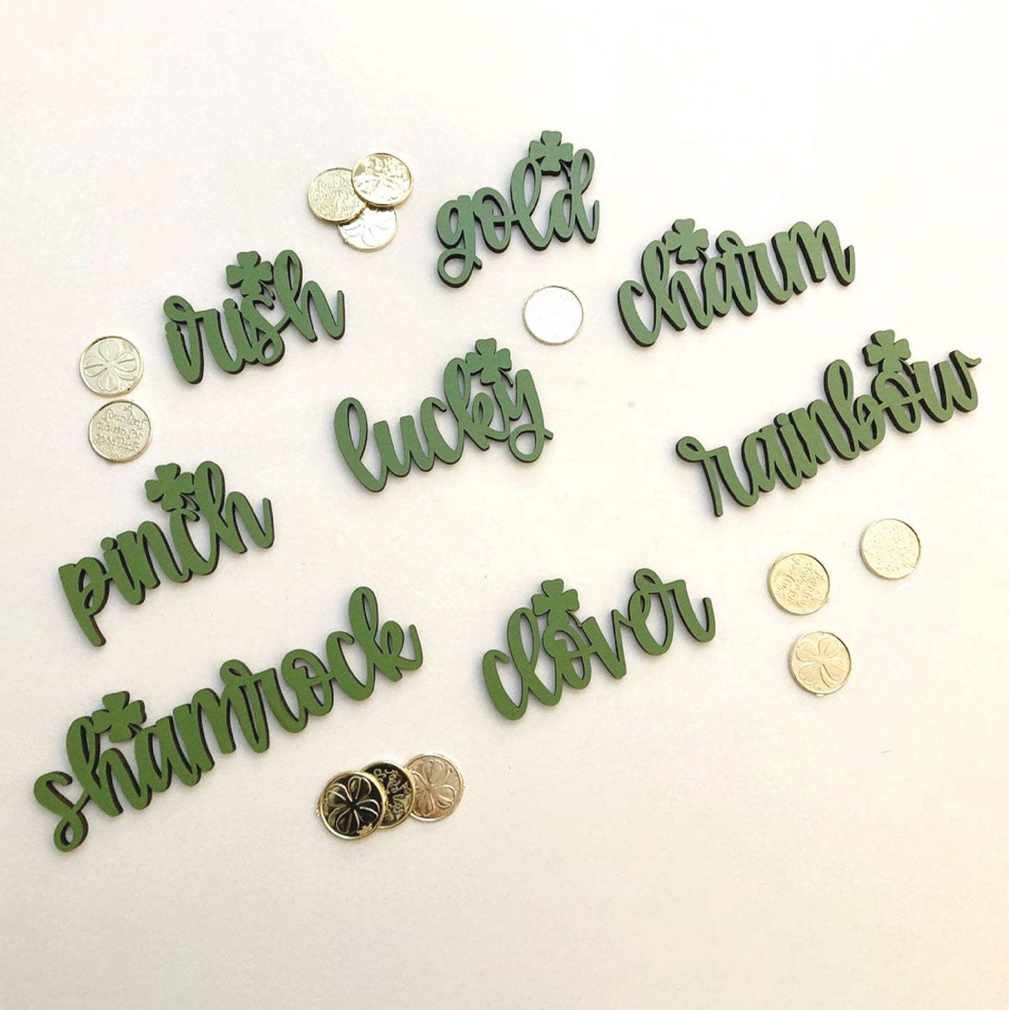 St. Patrick Day Words with a Shamrock Embellishment (Set of 8)