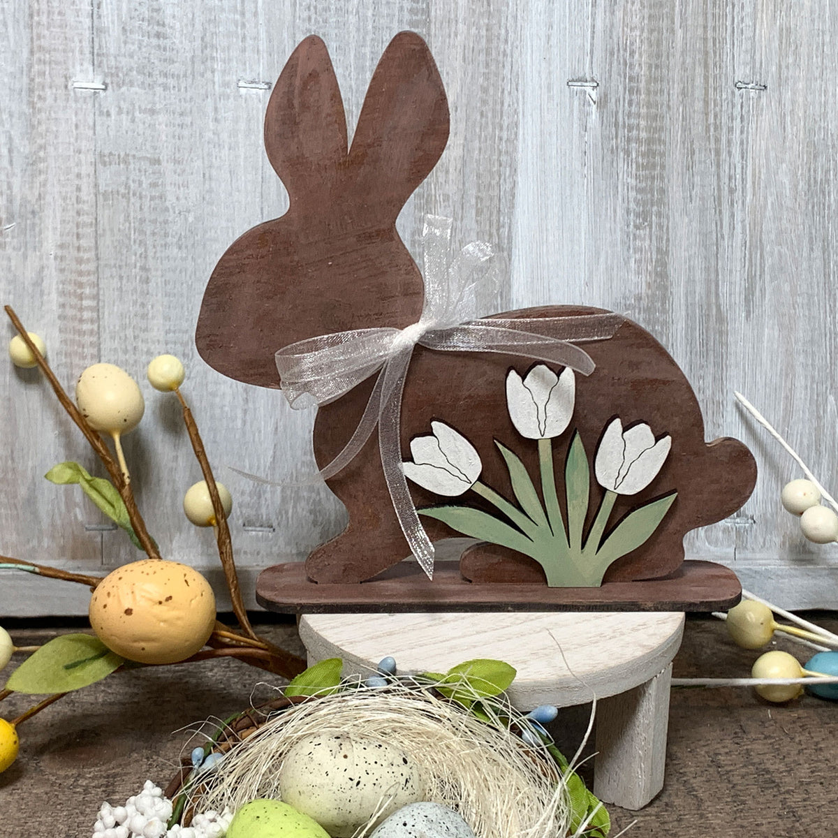 Standing Rabbit Decorations Standing Bunny Decorated with Tulips - Easter / Spring Decor ...