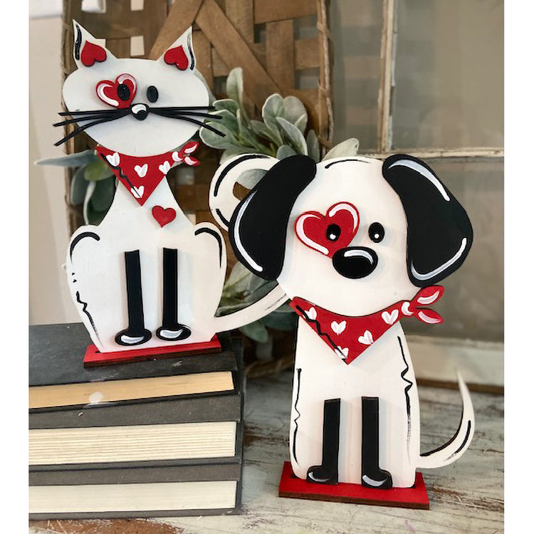 Standing Cat and Dog Kids Valentine Sign Shelf Sitter