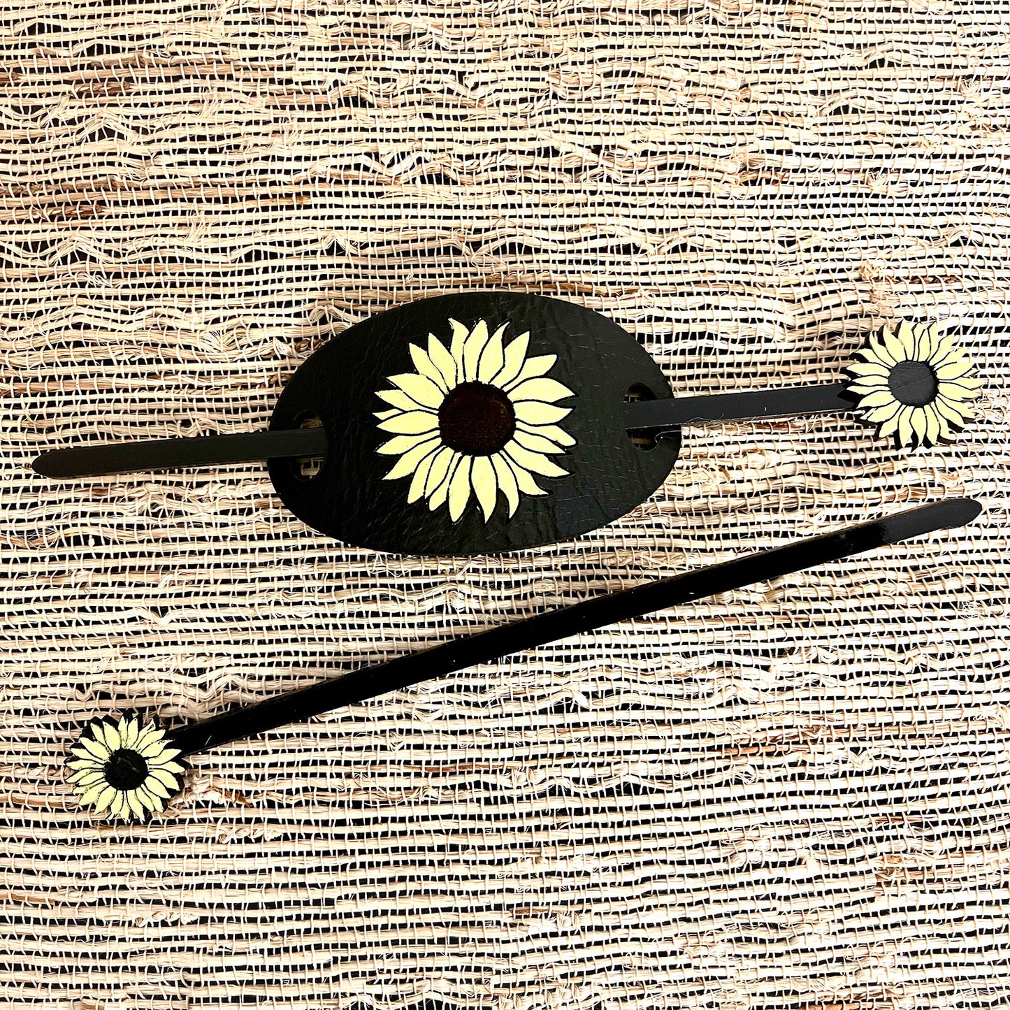 Sunflower Leather Hair Tie With Hair Stick