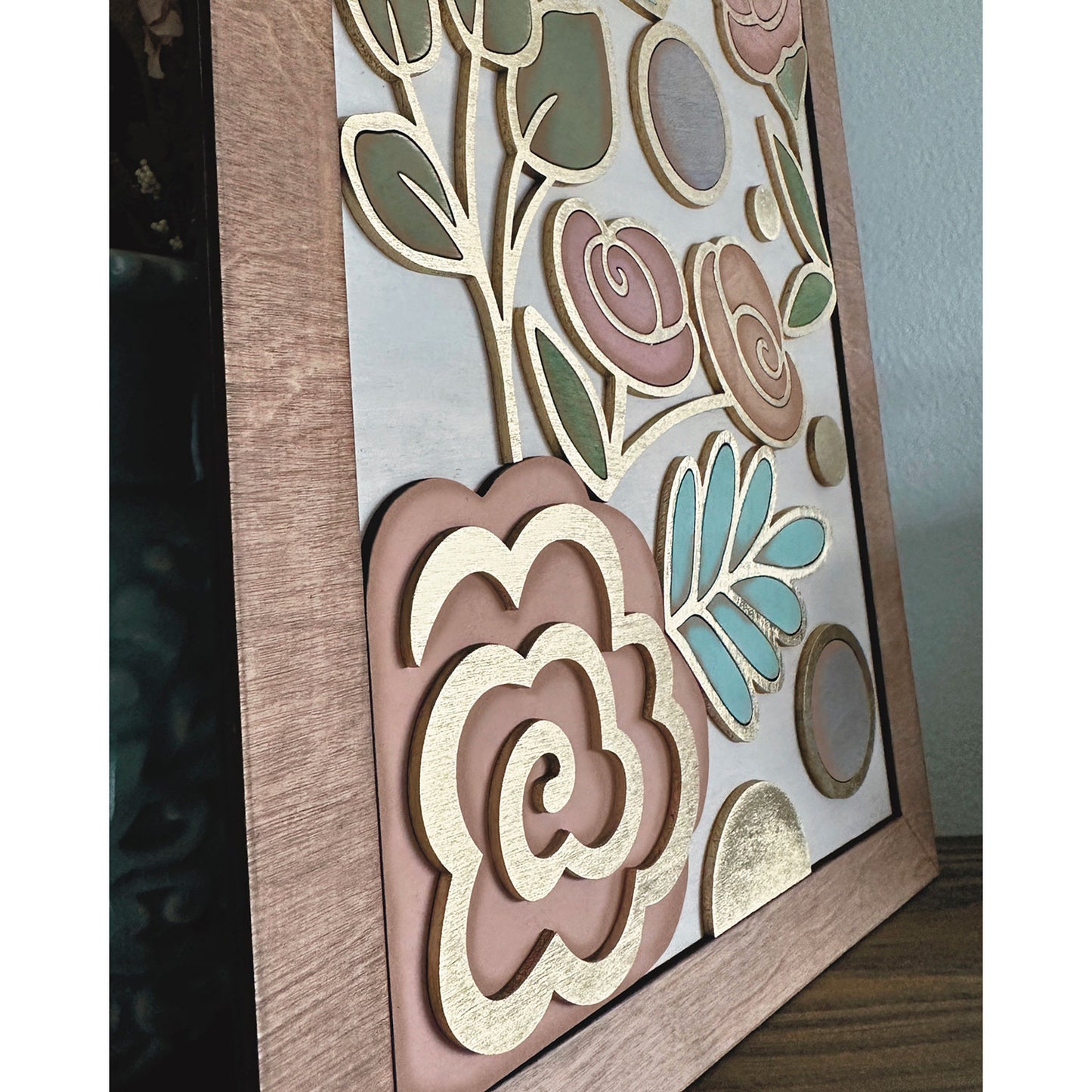 Tall Whimsical Floral Art Piece with Backer and Frame