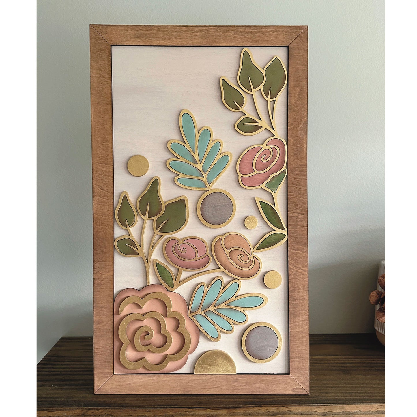 Tall Whimsical Floral Art Piece with Backer and Frame