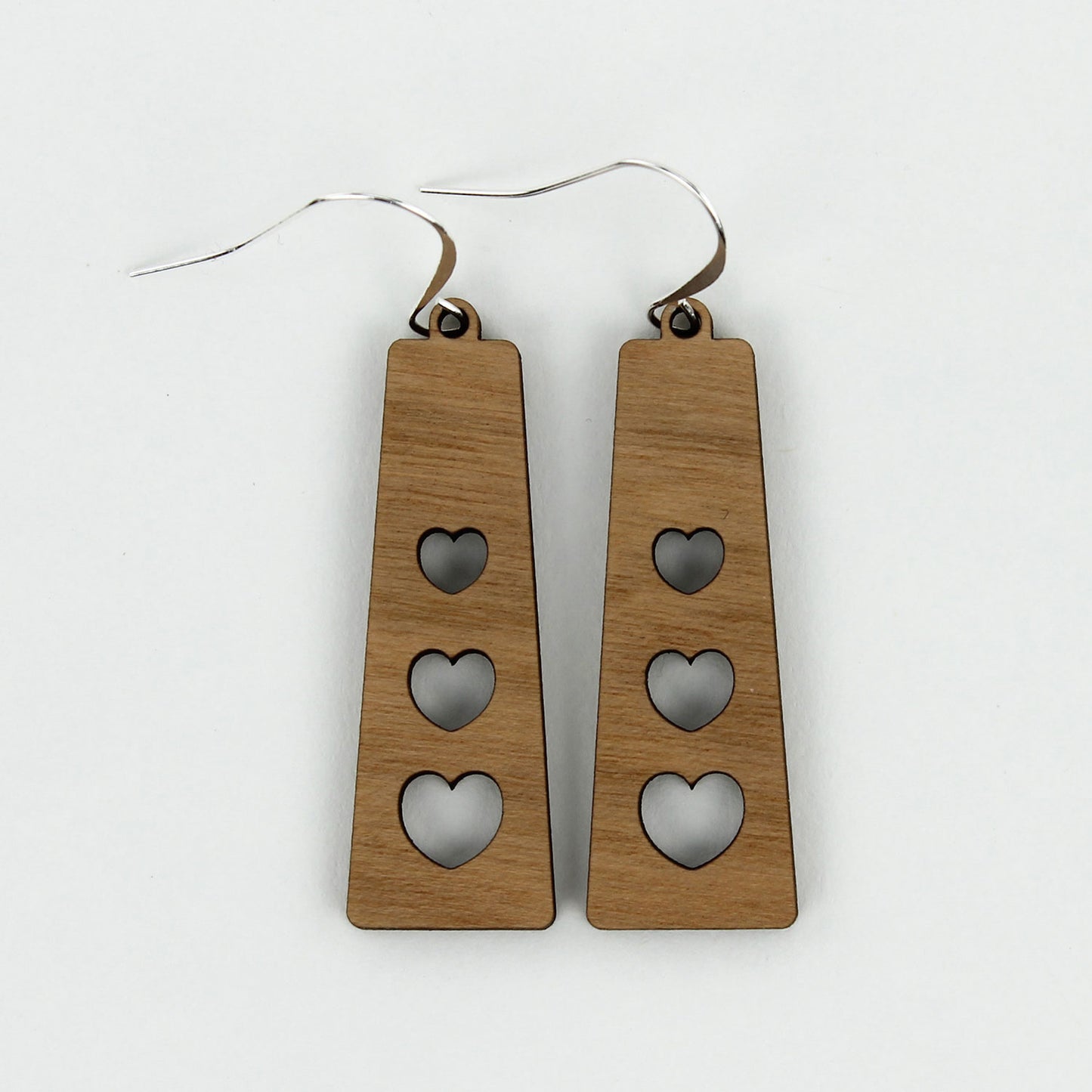 Trapezoid Dangle Earrings with Heart Cutouts - Valentines Earrings