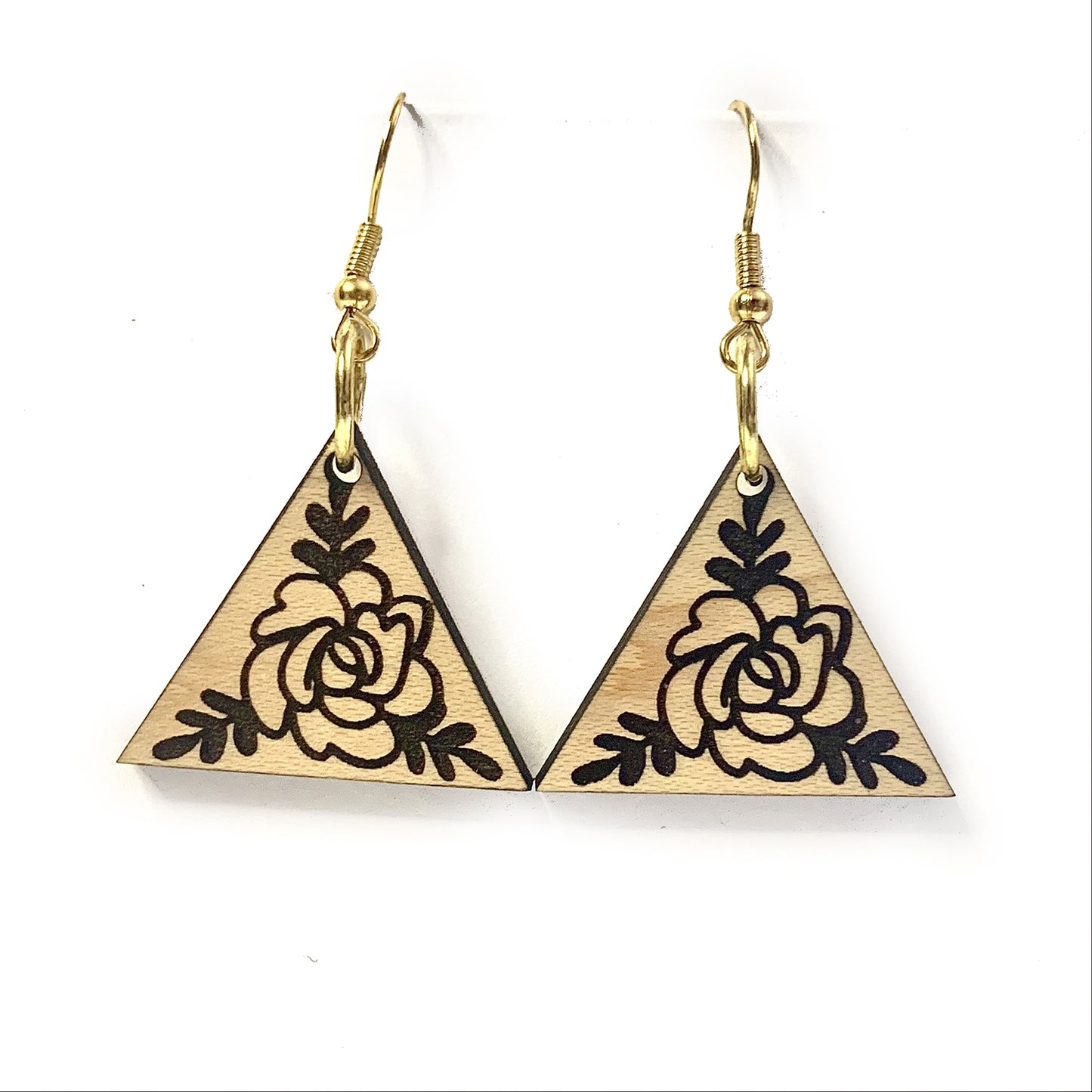 Triangle Rose Flower Dangle Earrings