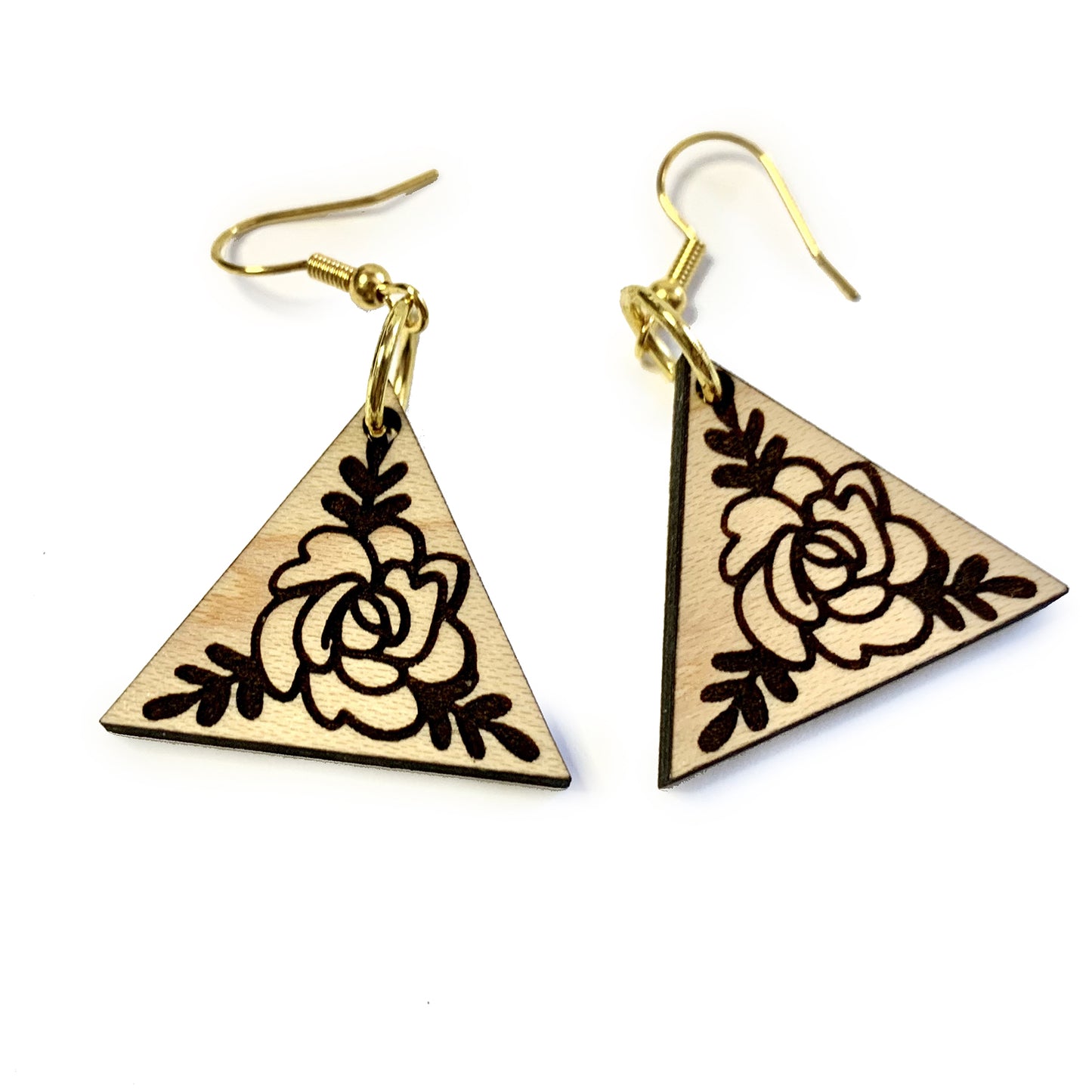 Triangle Rose Flower Dangle Earrings