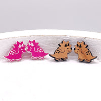 Triceratops Dinosaur Stud And Dangle Earring Set