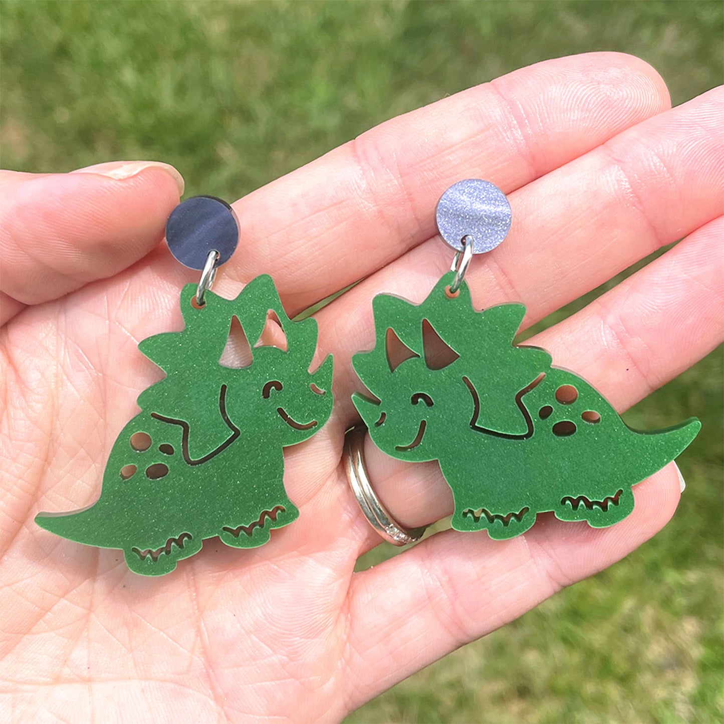 Triceratops Dinosaur Stud And Dangle Earring Set