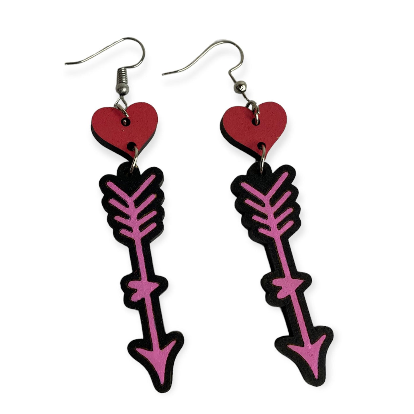 Valentine's Heart and Arrow Love Tier Stack Dangle Earrings
