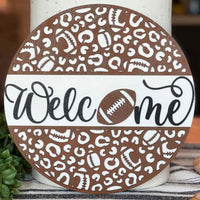 Welcome With Football Cheetah Print Sign