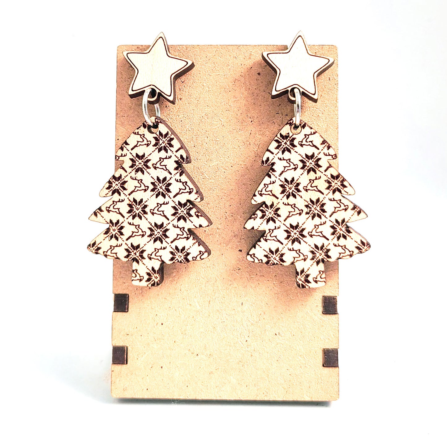 Winter-Patterned Tree Dangle Earrings