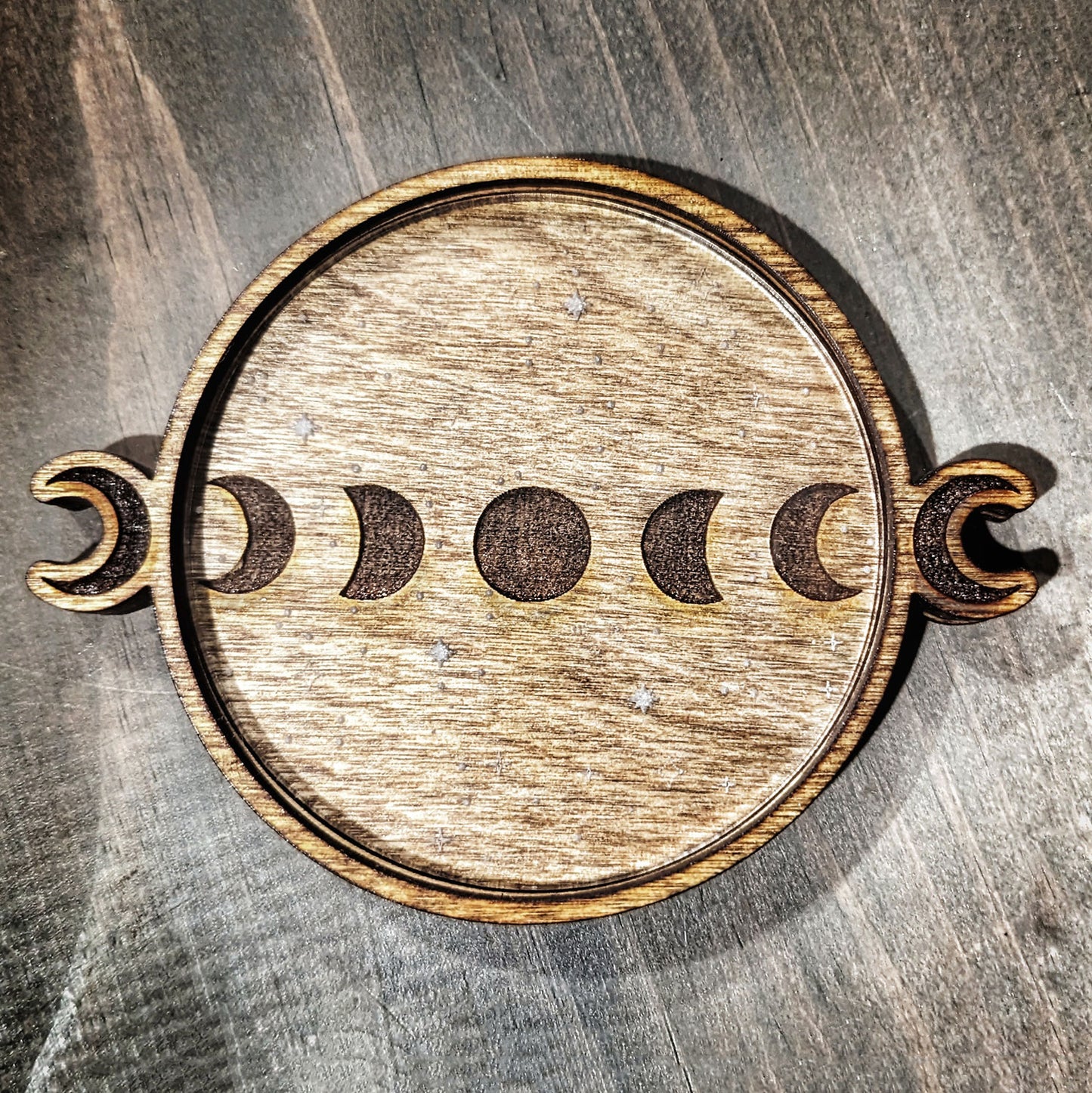 Witchy Moon Phase and Stars Acrylic Wood Layered Coaster Set or Tray