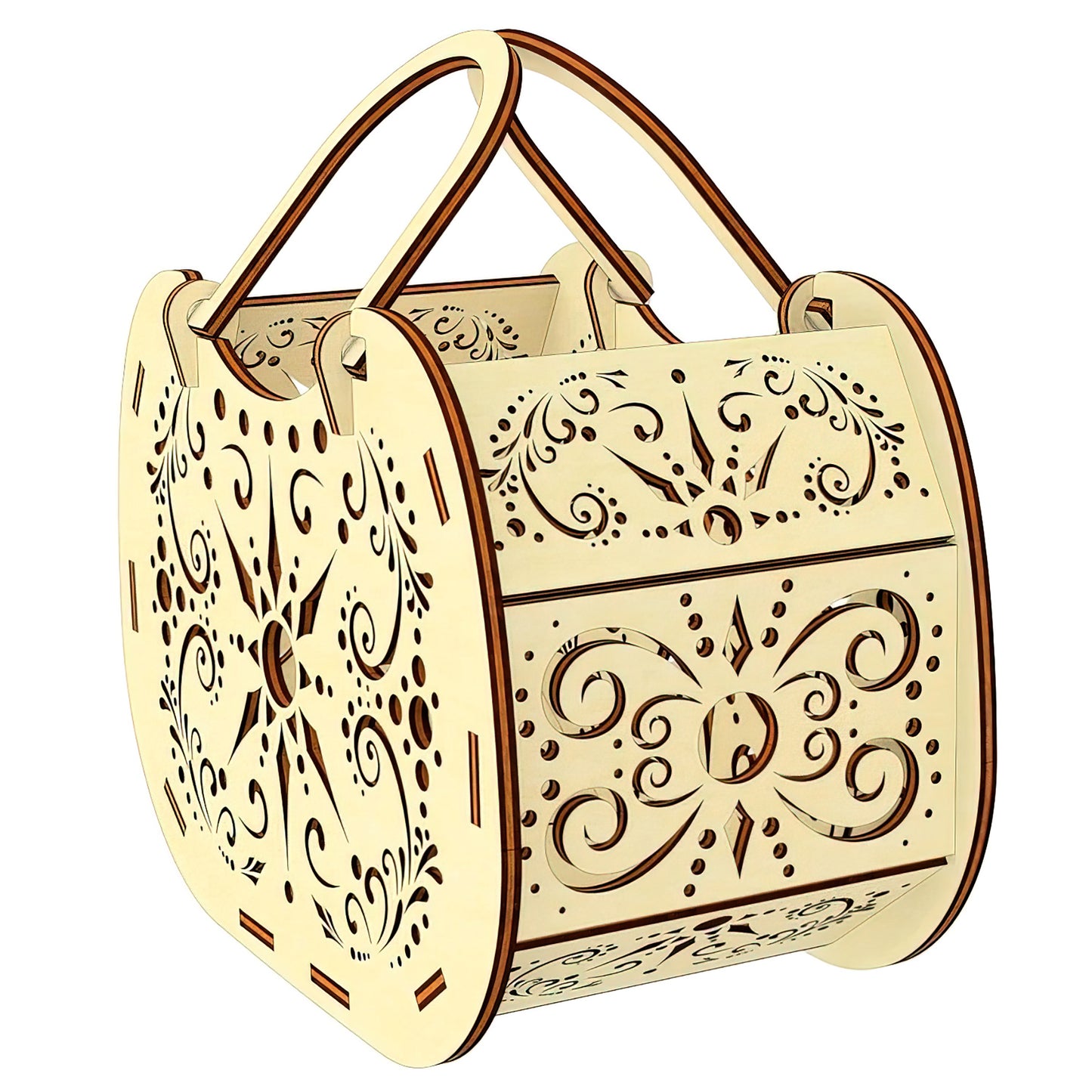 Stylized Ornate Basket with Handles