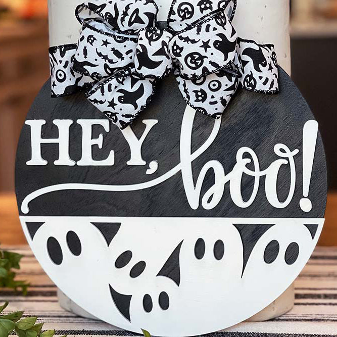 Hey Boo Half Round Halloween Sign