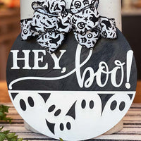 Hey Boo Half Round Halloween Sign