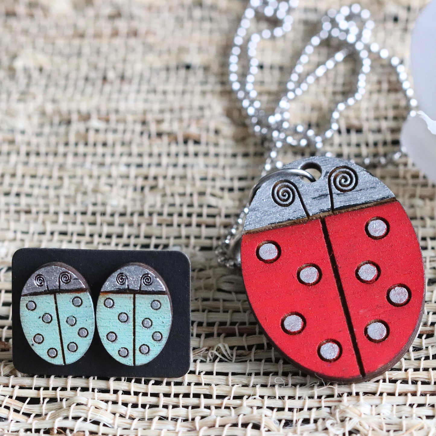 Ladybug Pendant and Earrings Set
