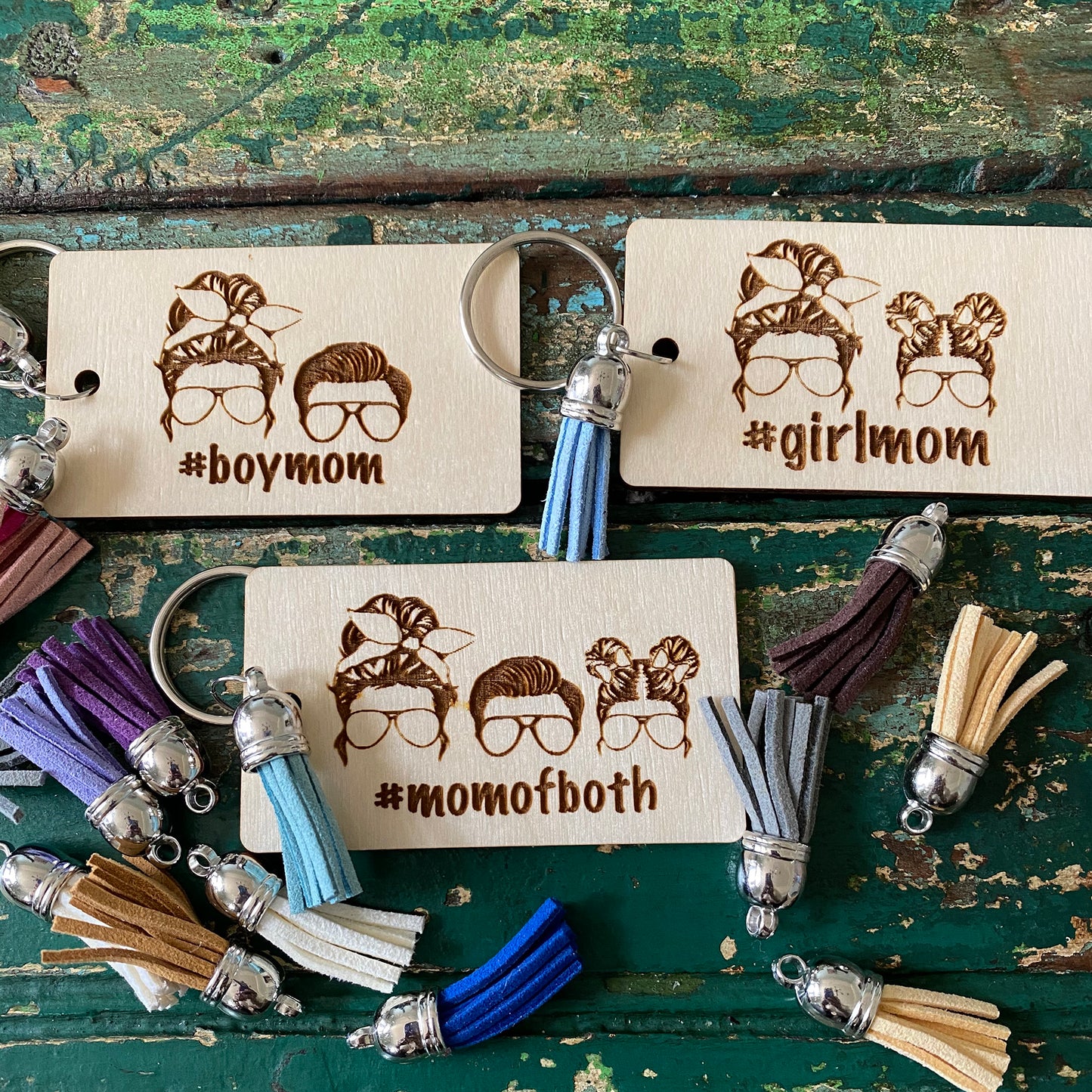Mom #boymom #girlmom #momofboth Keychains (Set of 3)